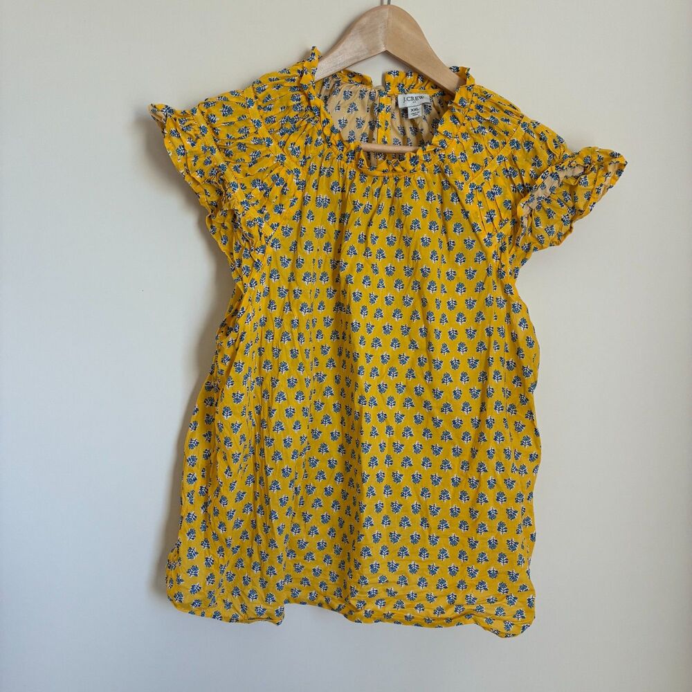 J.Crew Yellow Blue Floral Ruffle Sleeve Blouse Top - Size XXL